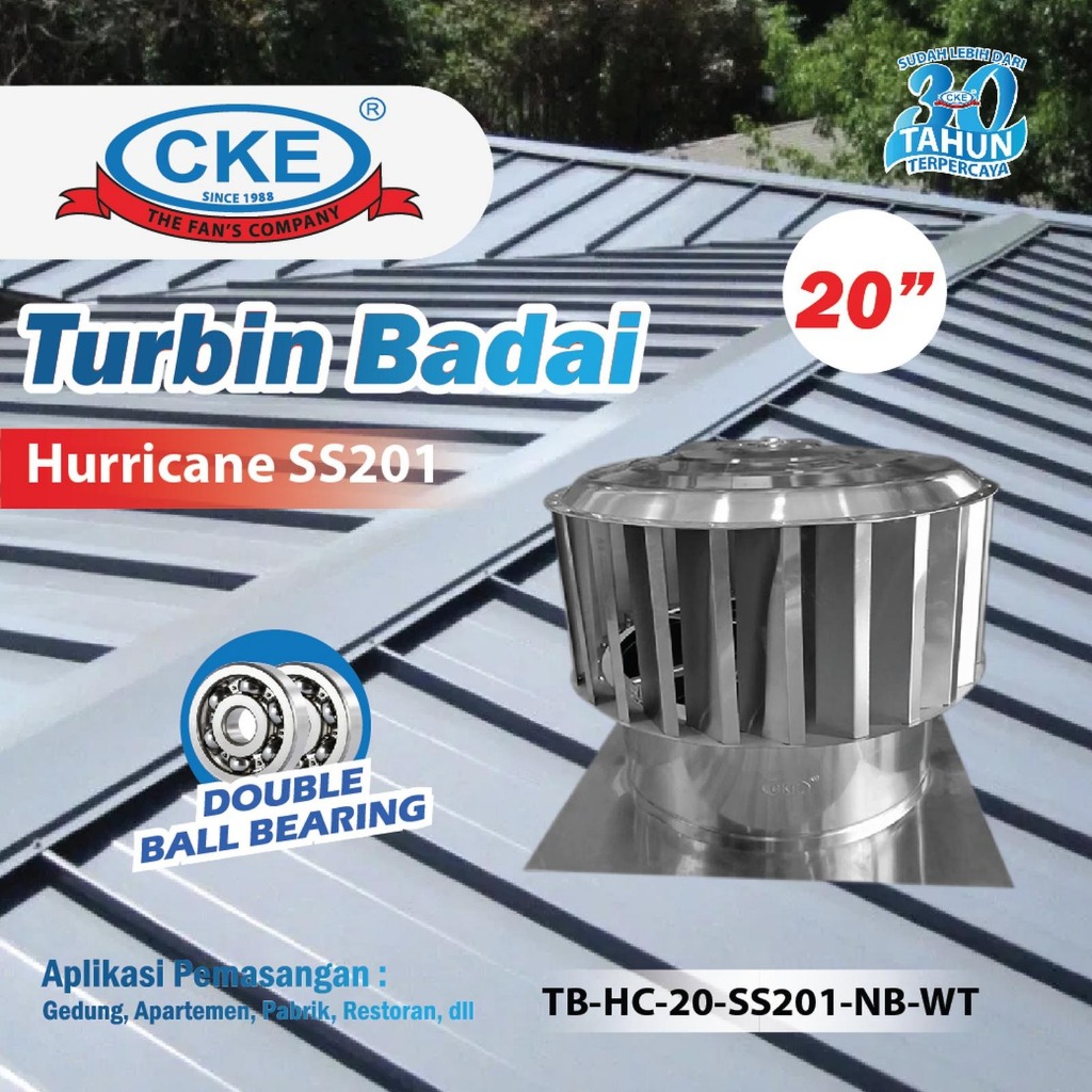 CKE Turbin Ventilator Hurricane 20 Inch Roof Atap Rumah Pabrik Stainless Steel Turbin Sirip Lurus