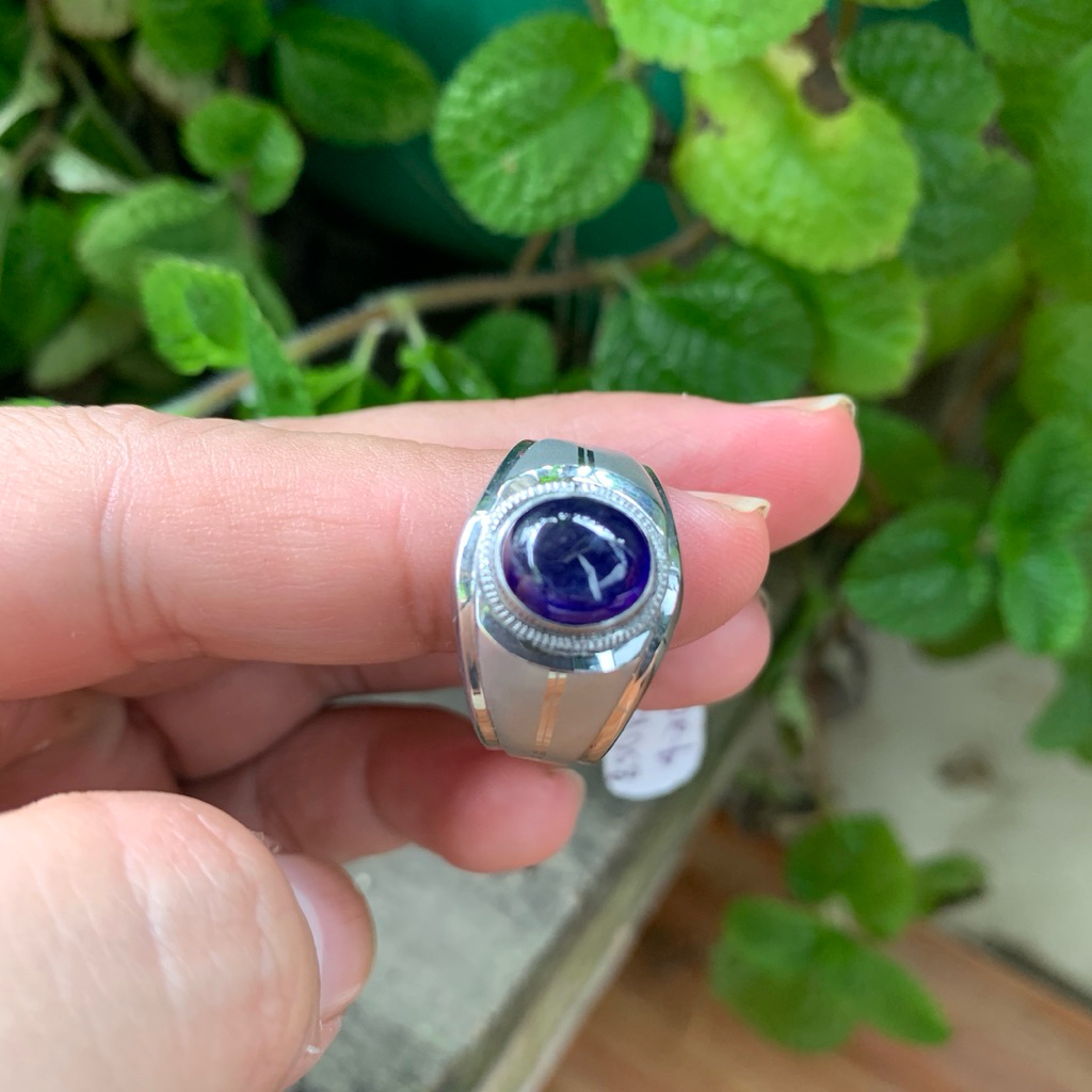 Cincin Batu Natural Royal Blue Safir Memo Sapphire Cabochon Ring 9,5 Monel Doff Handmade