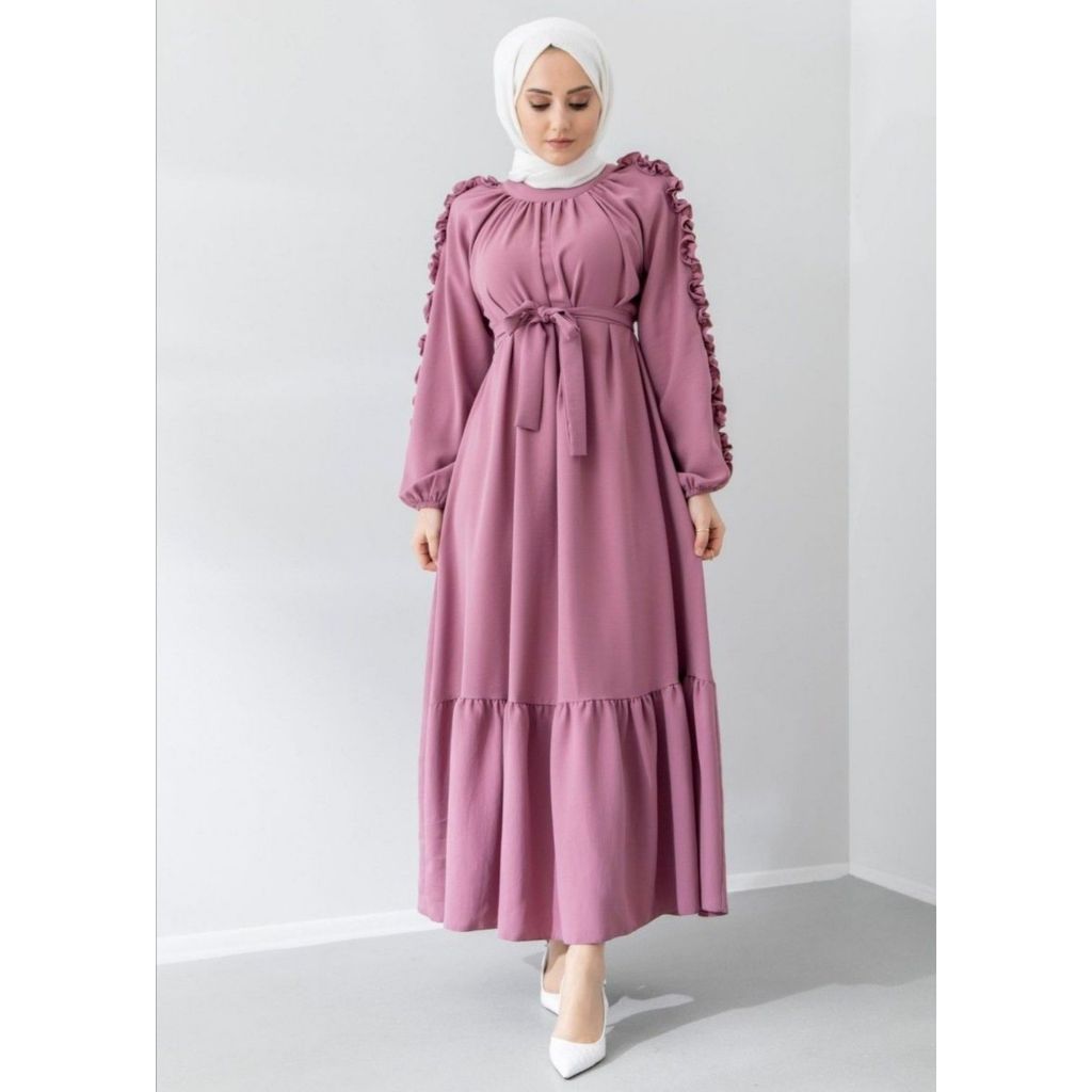 QUEEN Midi Dres Model Terlaris Lebaran Crinkle Premium