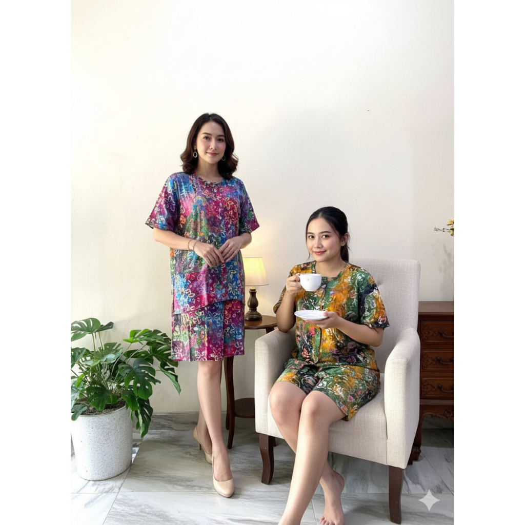 BRS - Setelan Pendek Batik Cap Motif Sunan Gradasi Rayon Premium Pekalongan, Adem, Kekinian, Wanita,