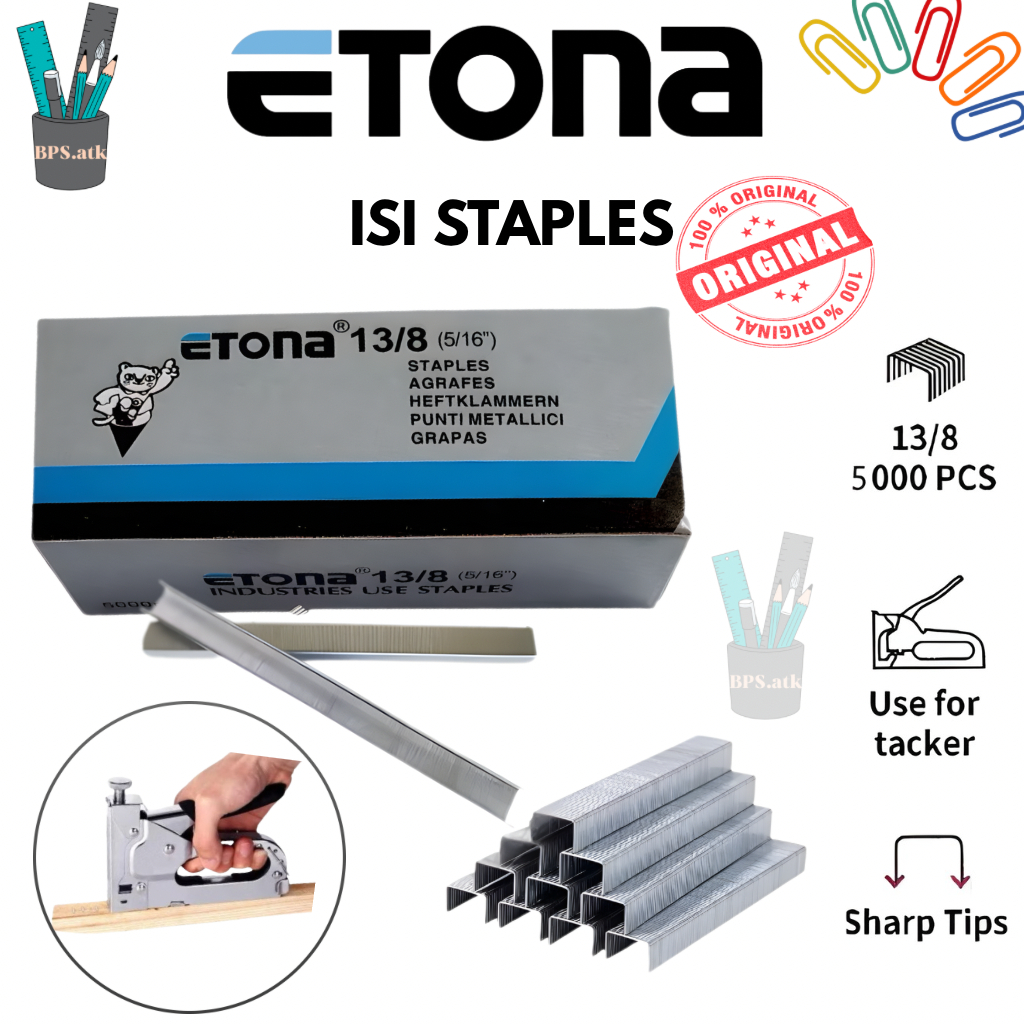 ETONA Isi Staples 13/8 5000 pcs - isi Gun Tacker | Staples Tembak Furniture Kayu Kualitas Tinggi