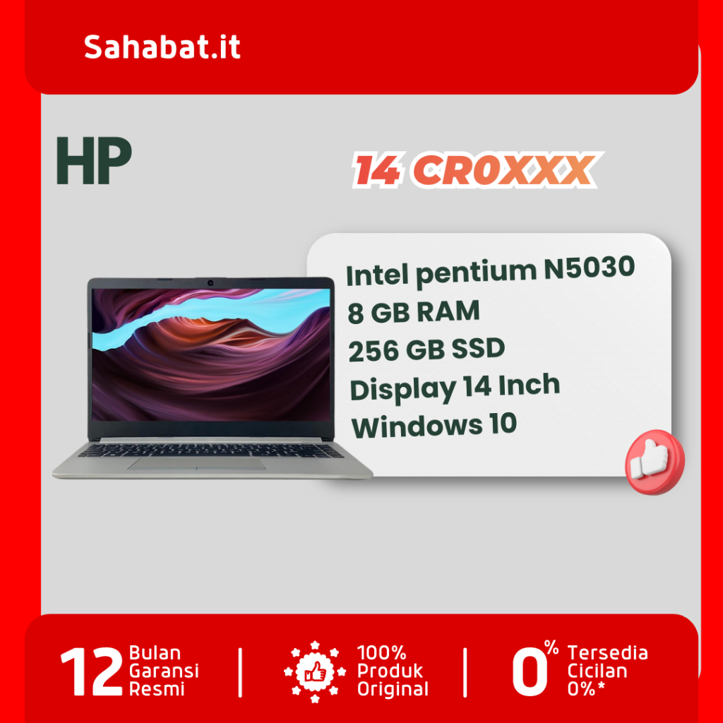 Laptop Baru HP14s - CR0XXX Intel Pentium N5030 Ram 16GB SSD 256GB 14" FHD
