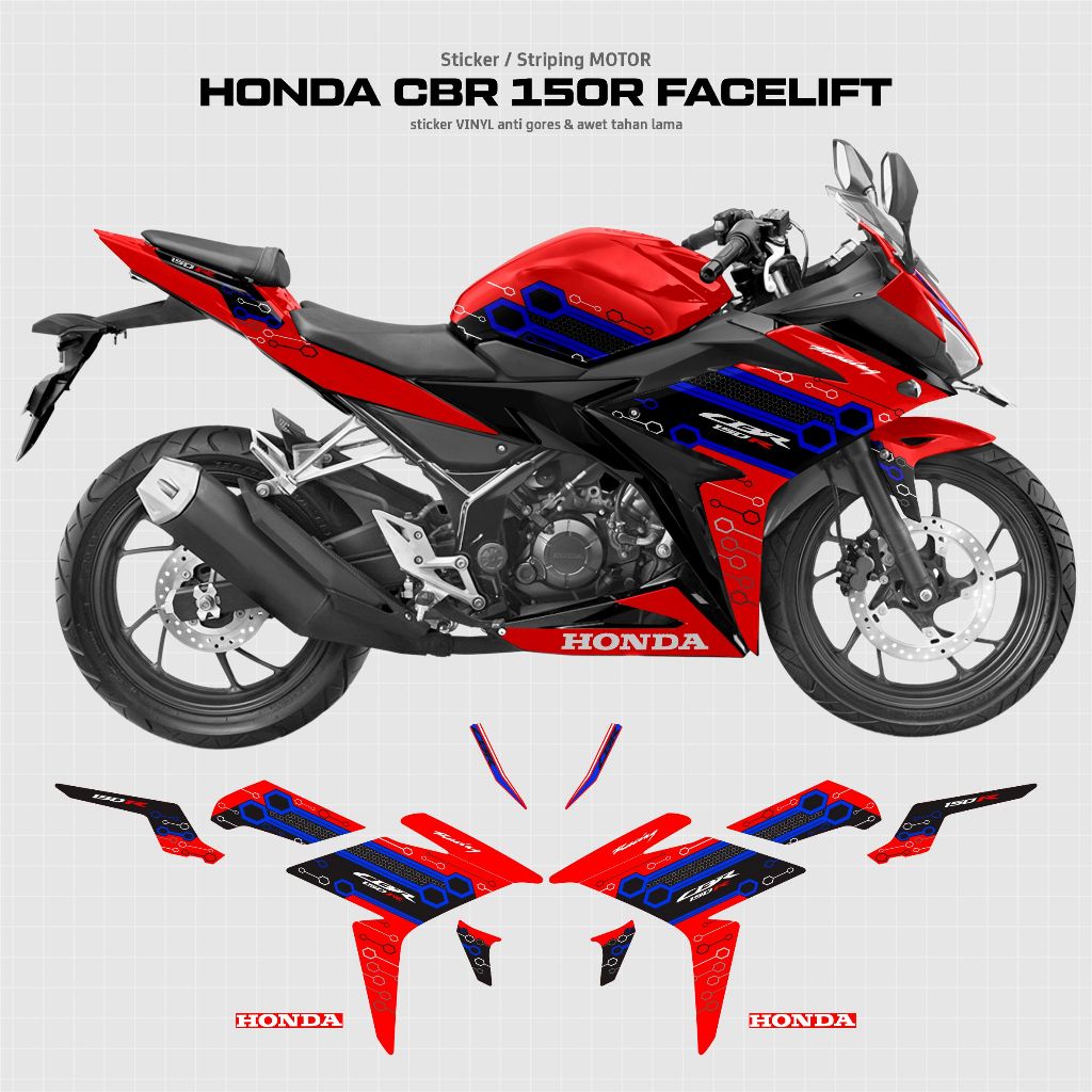 ABREND DECAL STRIPING CBR 150 R FACELIFTGRAFIS POLYGONAL / STIKER VINYL ANTI GORES CBR K45G K45N / S