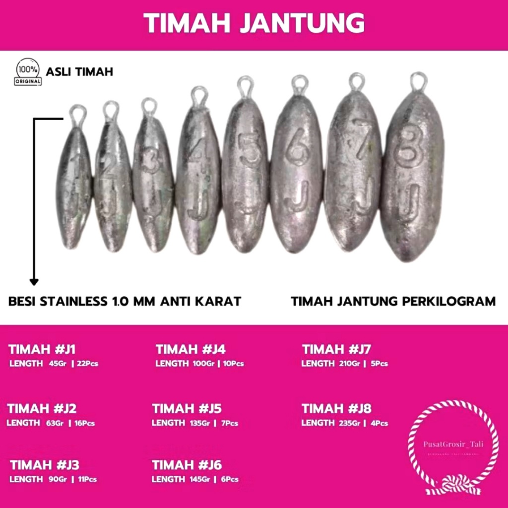Timah Jantung / Timah Pemberat Pancing Jaring BAGUS Ukuran J1 - J8