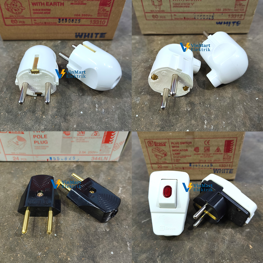 Steker Broco Arde Putih L Steker Broco Gepeng Hitam Colokan Listrik Broco Lampu Jek Broco Kontra