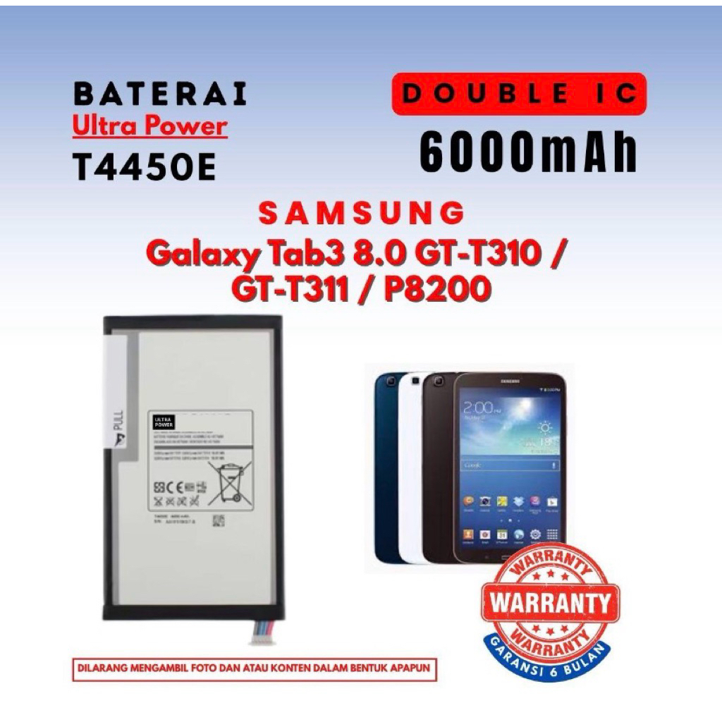 Baterai Ultra Power T4450E Compatible Samsung Galaxy Tab3 8.0 GT-T310 / GT-T311 / P8200 Double IC 60