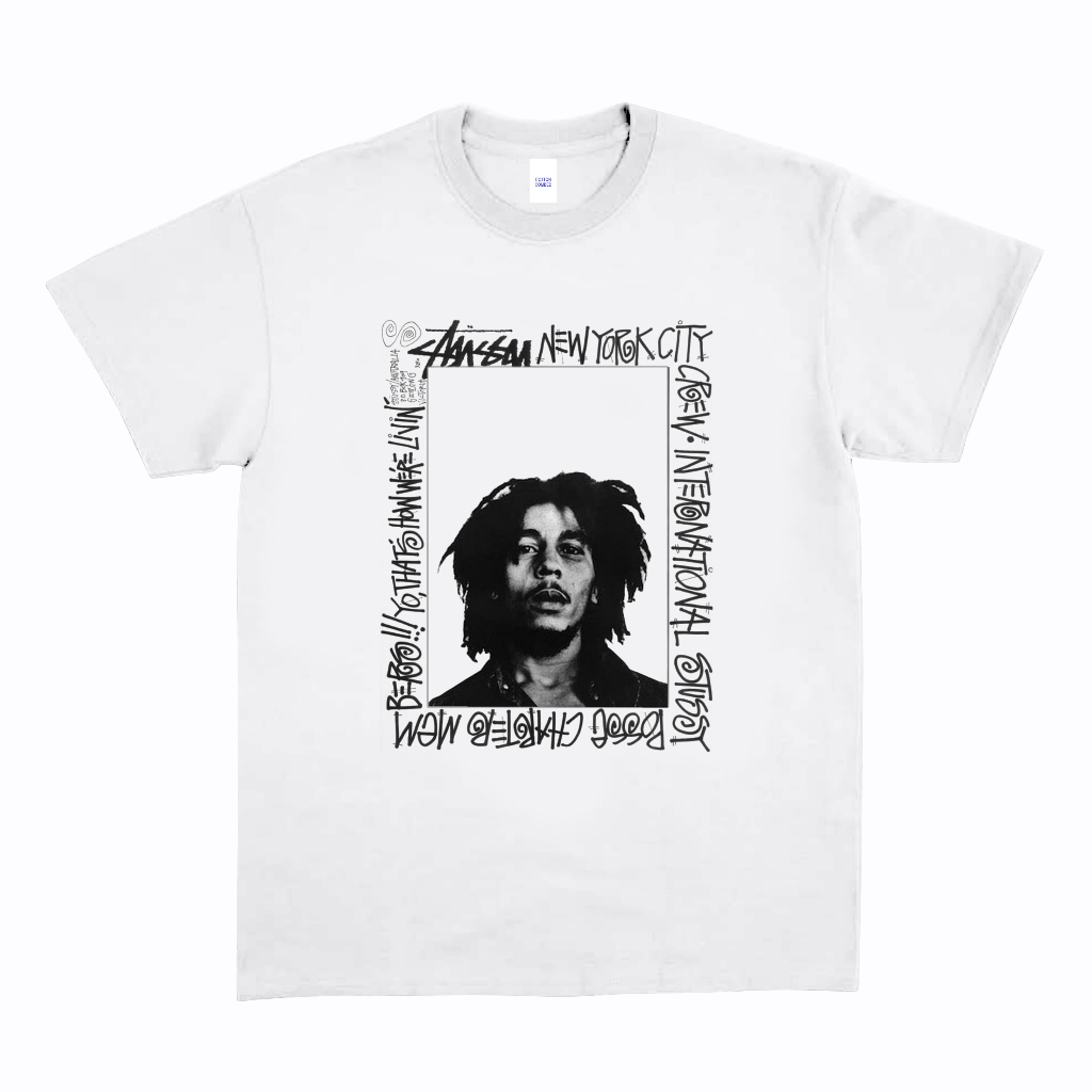 Kaos Bob Marley - Stussy X Bob Marley White - Tshirt Official Merchandise Bob Marley Cotton Combed
