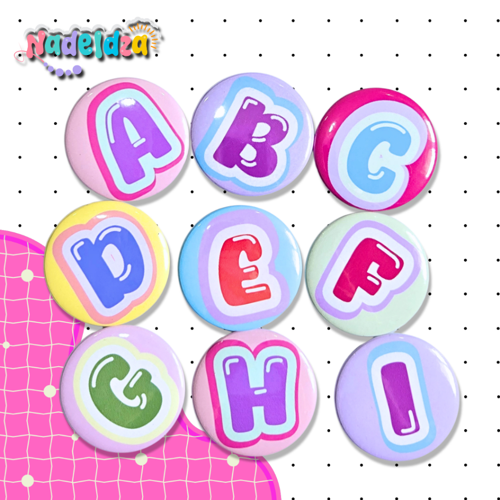 Nadeldza Pin Bross Button Inisial Huruf Bubble Pin Colorful Aesthetic