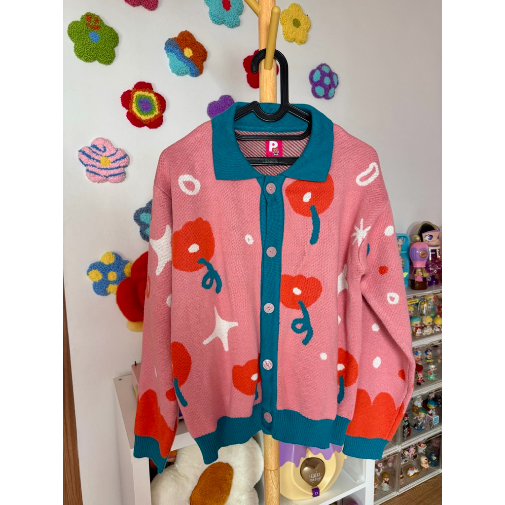 Paddy Knitwear Collaboration with Tibby Wear Cardigan Rajut Pink Poppy Preloved Used audreystreasure
