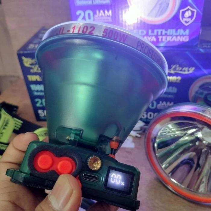 Senter Kepala / Headlamp Jinlong Jl 1102 Waterproof / Tahan Air 500 Watt Super Terang Baterai