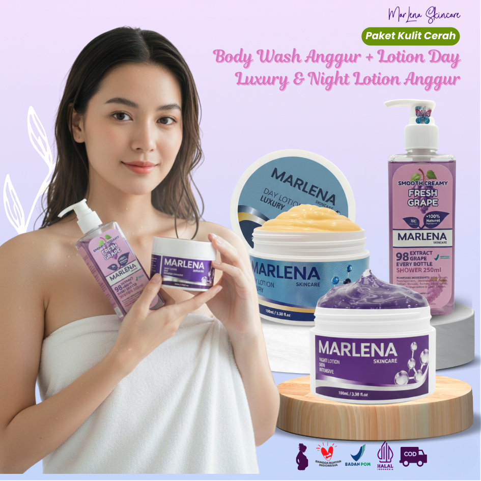 Paket HB Albino Marlena Super whitening ( Day Luxury & night grape high dose + Sabun Liquid Grape )