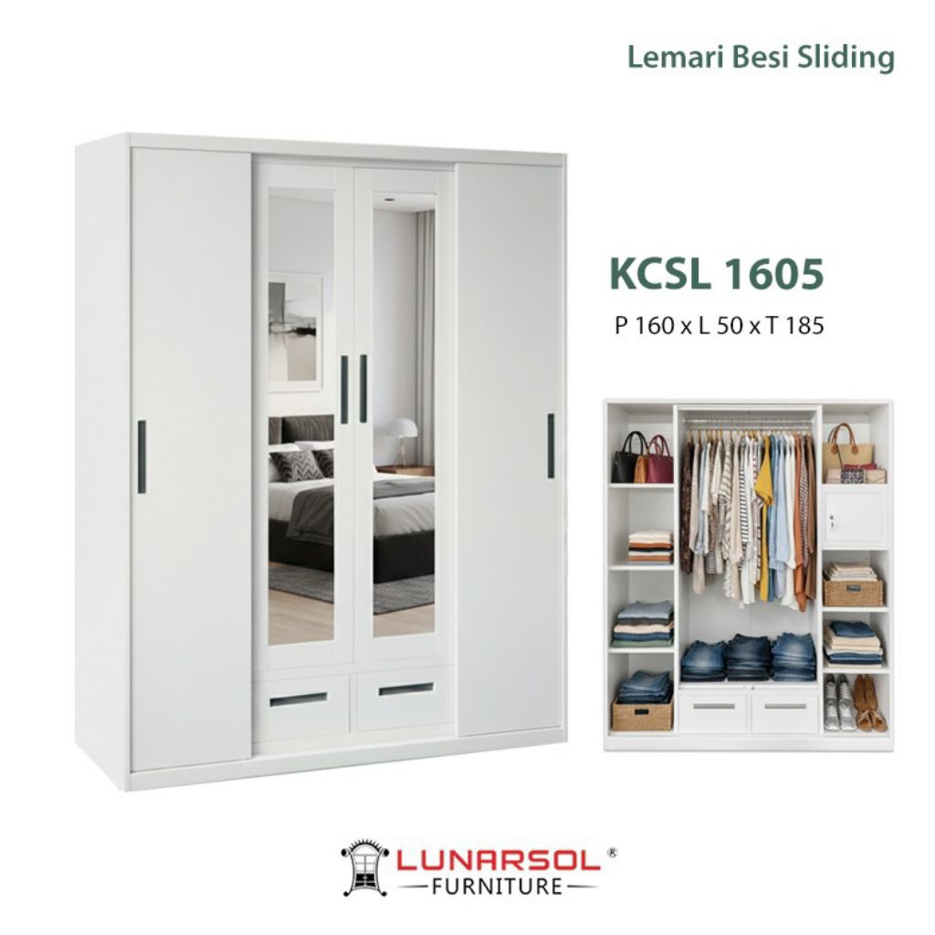 Lemari Baju Besi Sliding 160 cm Lemari besi 4 pintu Jumbo sliding besi Lemari pakaian besi jumbo n p