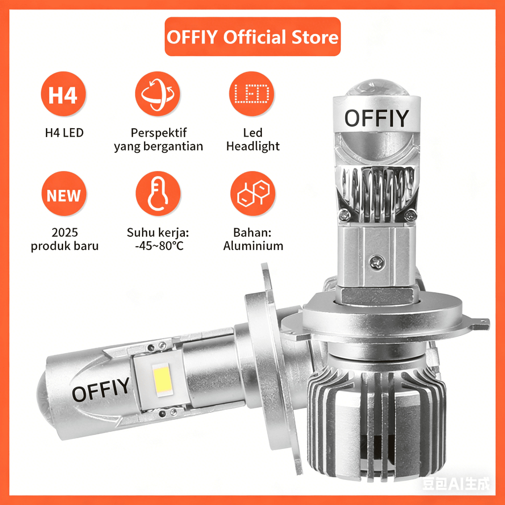 OFFIY Lampu Depan LED mobil 60W Super Bright H4 untuk AVANZA/XENIA/ERTIGA - daya full Anti silau