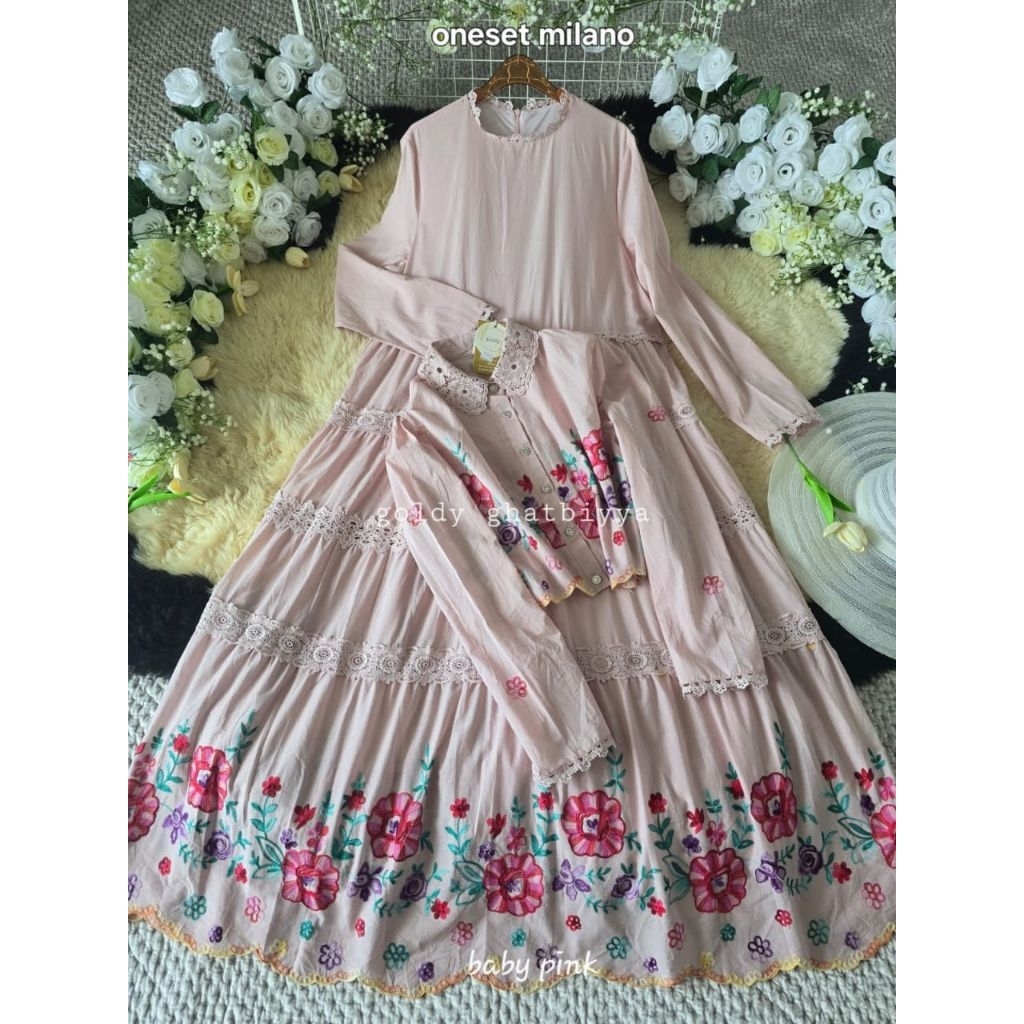 Dress gamis oneset milano goldy