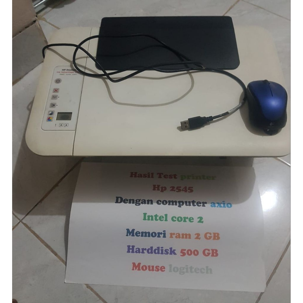 Dijual 1 set Laptop & PrinterLaptop Axioo Intel Core 2 Ram 2 GB Hardisk 500GB
Mouse Logitech
Printer