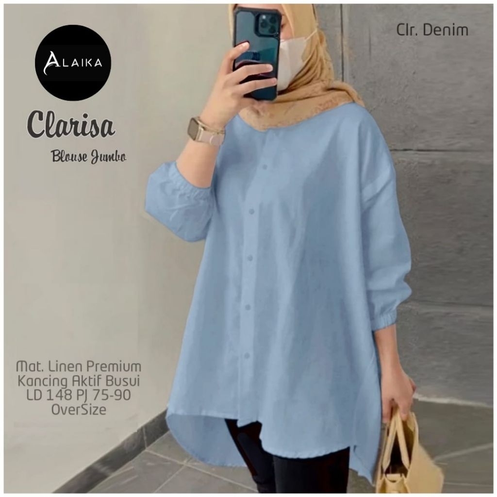 ATASAN TUNIK  JUMBO LD 148 KEMEJA WANITA OVERSIZE BAHAN KATUN LINEN BUSUI KANCING DEPAN REDO | BELVA
