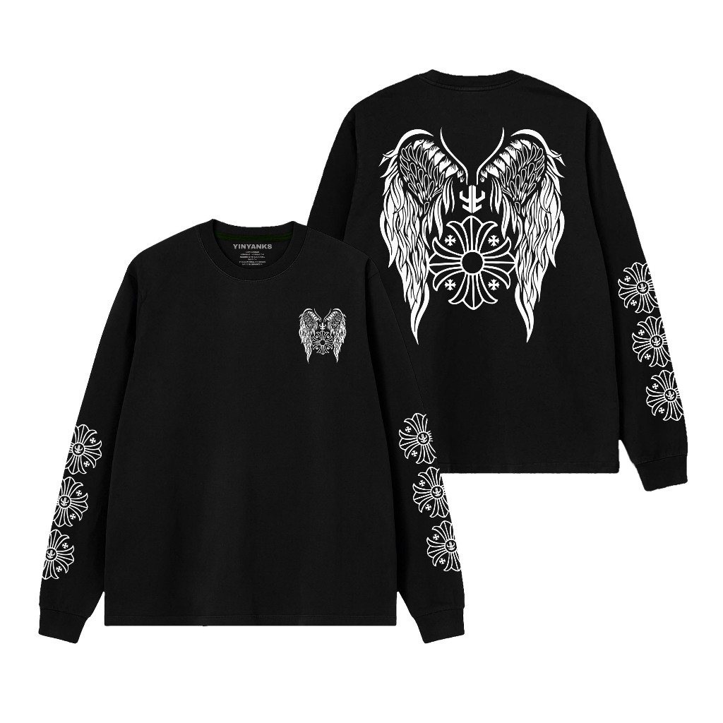 YINYANKS Kaos Lengan Panjang Rib Long Sleeve Ynyks Wing Chrome Logo T-shirt Band bahan Combed 24s