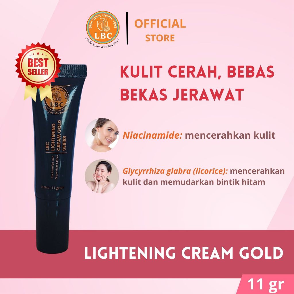 LBC - Lightening Cream Gold with Niacinamide | Mencerahkan | Menyamarkan Bekas Jerawat & Flek Hitam