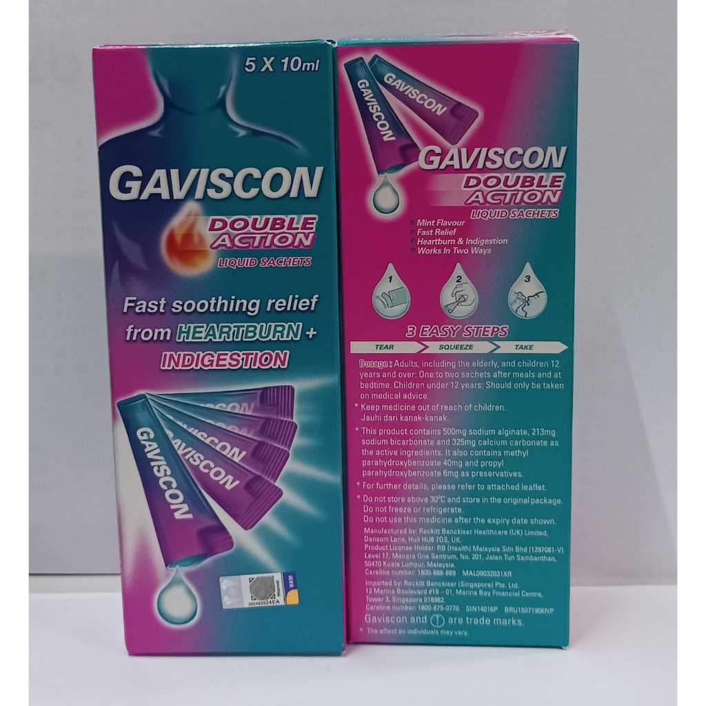 Gaviscon Double Action Liquid Sachets 5x10ml/Obat Maag Gaviscon Double Action sachets liquid 5x10 ml