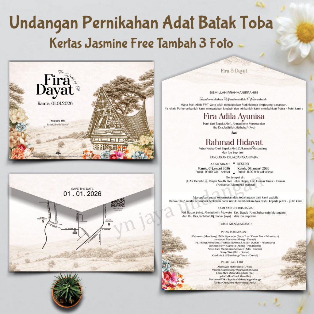 Undangan Pernikahan Tema Adat Batak Toba Simpel Elegan Kertas Jasmine Terbaru