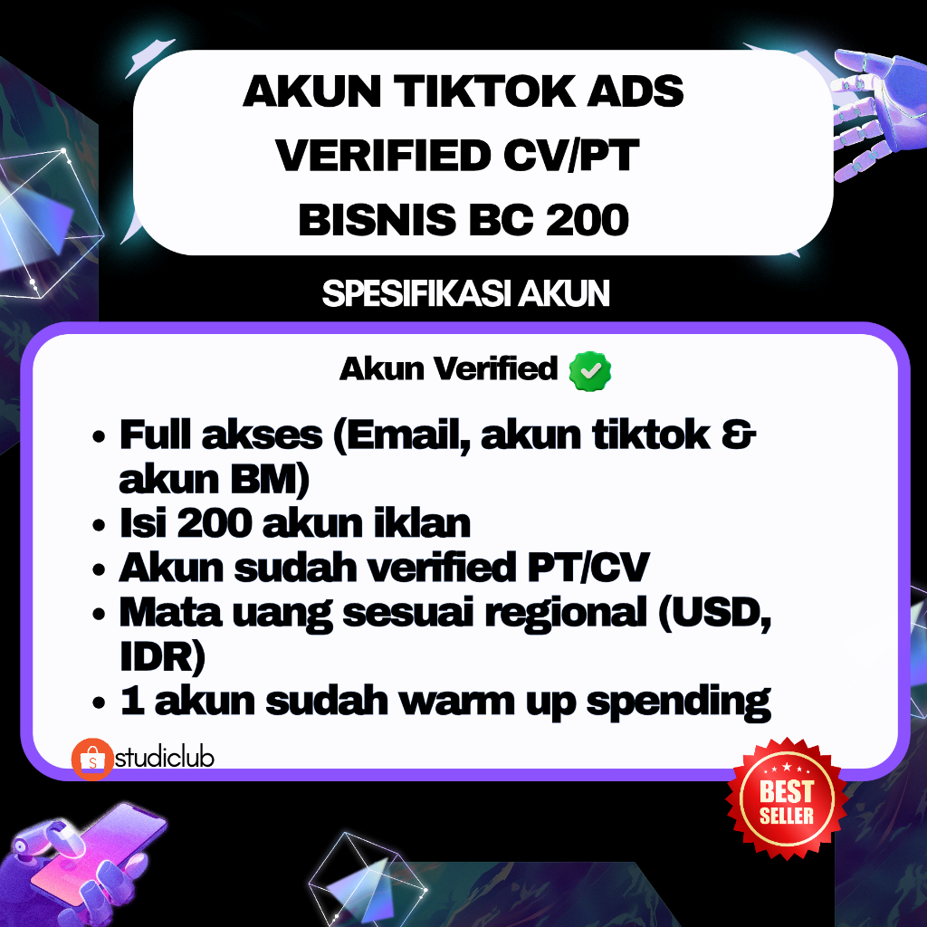 Akun TikTok Ads Verified Resmi BC 200 | Full Akses | Profesional