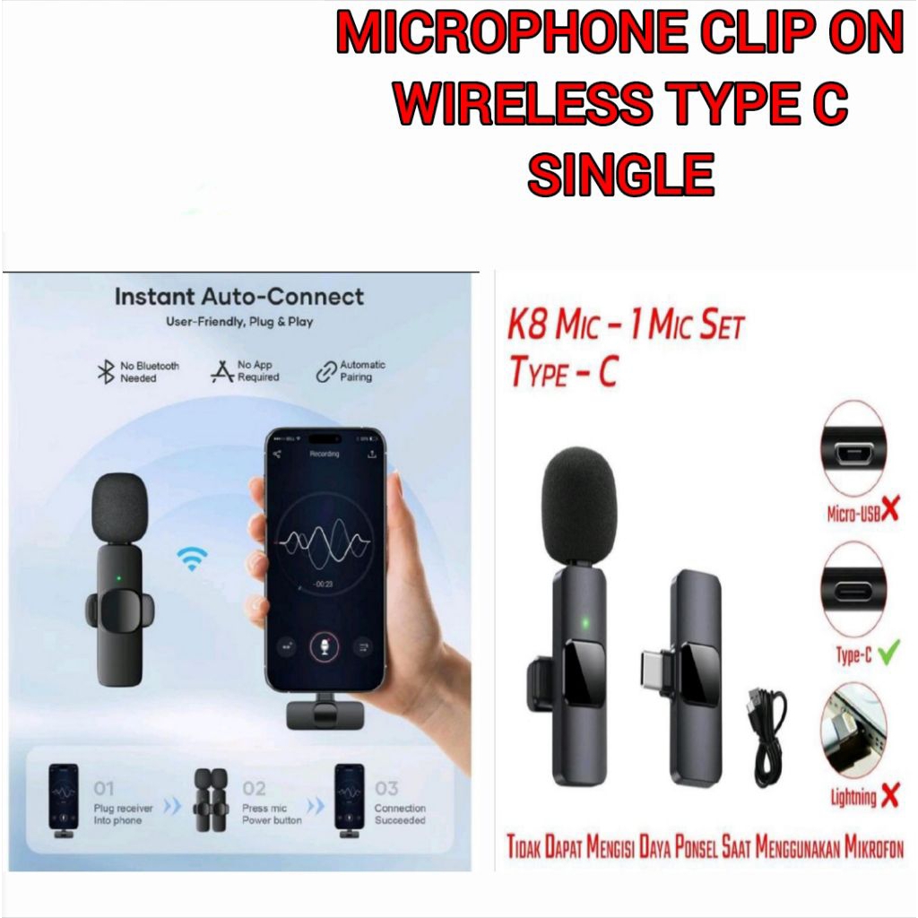MICROPHONE MIC CLIP ON WIRELESS TYPE C SINGLE ATAU DOUBLE