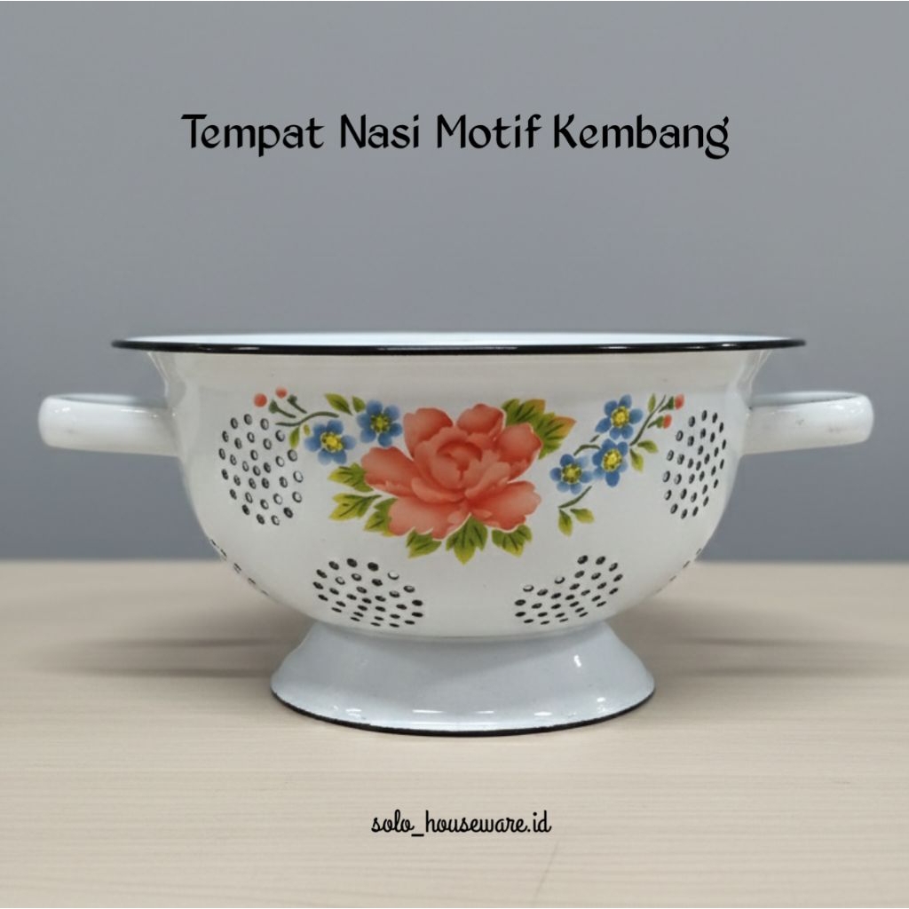 Wakul Nasi - Tempat Nasi Enamel Jadul 24 cm - Timbangan Wakul Nasi Motif Kembang