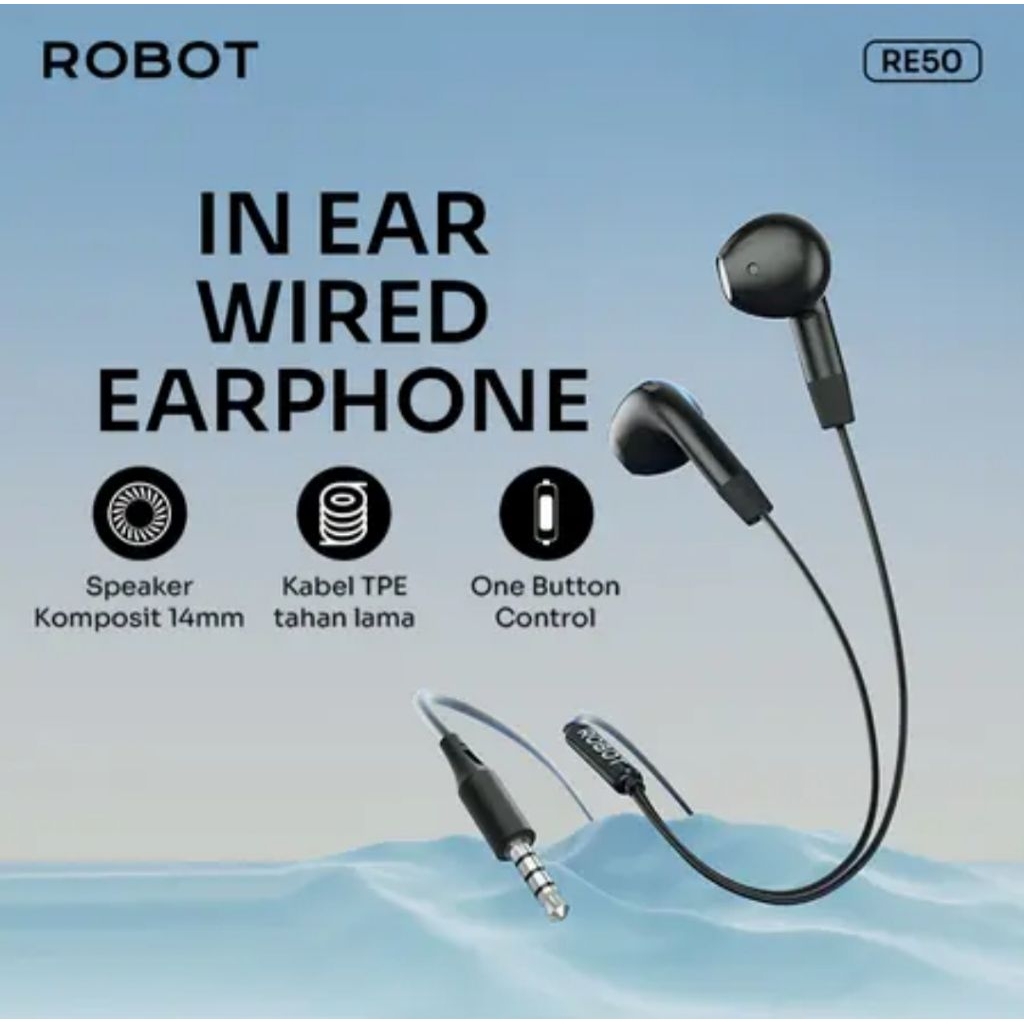 Headset Robot RE50 Murah Original 100% Robot RE50 Earphone Handsfree Wired Headset In Ear Deep Bass 