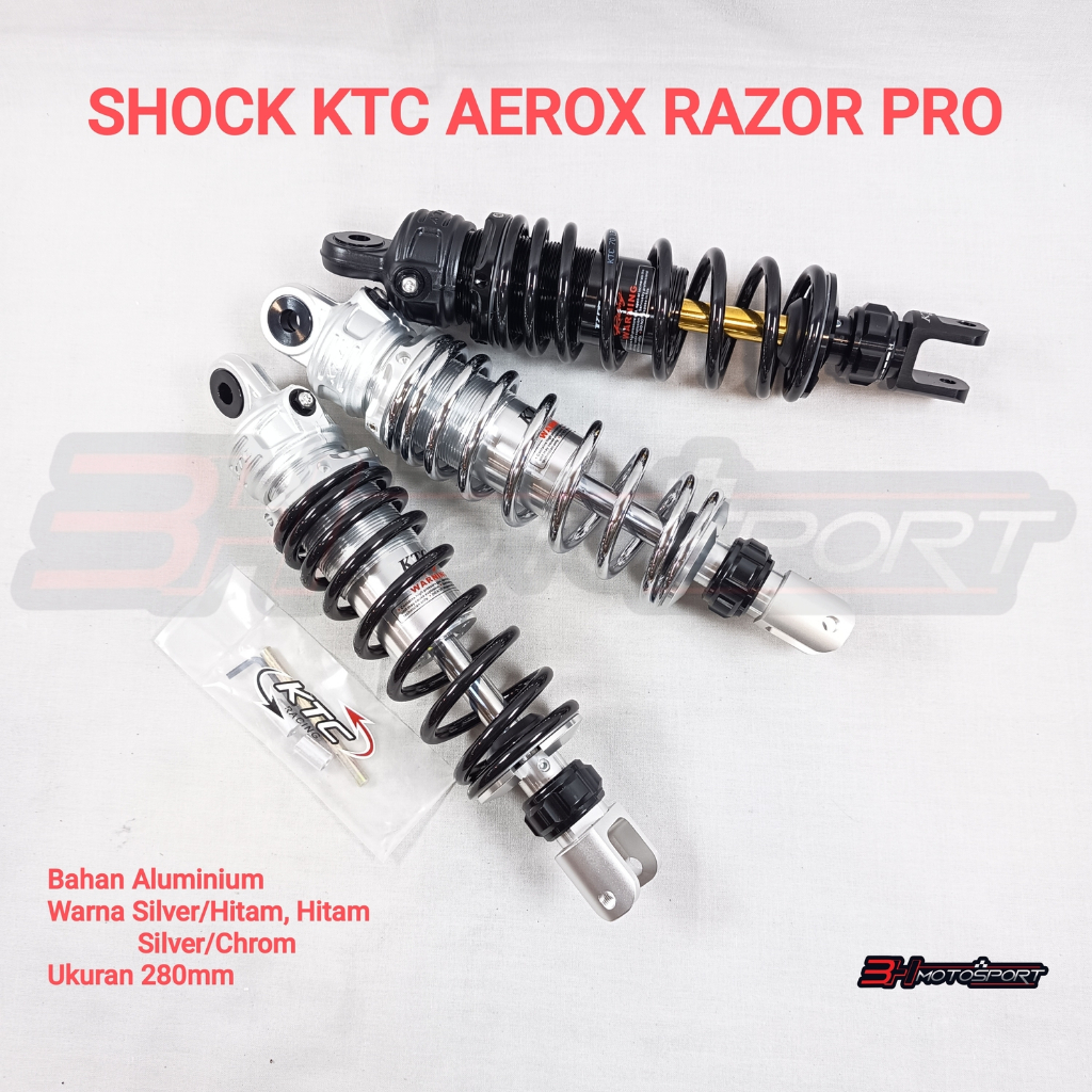SHOCK SKOK KTC AEROX RAZOR PRO ukuran 280mm DOWN SIZE NON TABUNG SILVER/HITAM ; SILVER/CHROME ; HITA