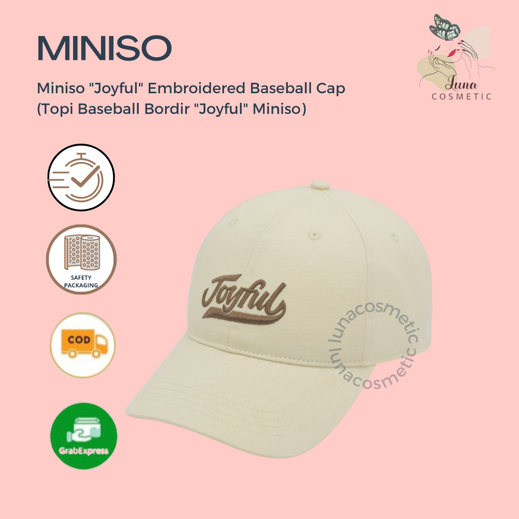 Miniso "Joyful" Embroidered Baseball Cap (Topi Baseball Bordir "Joyful" Miniso)