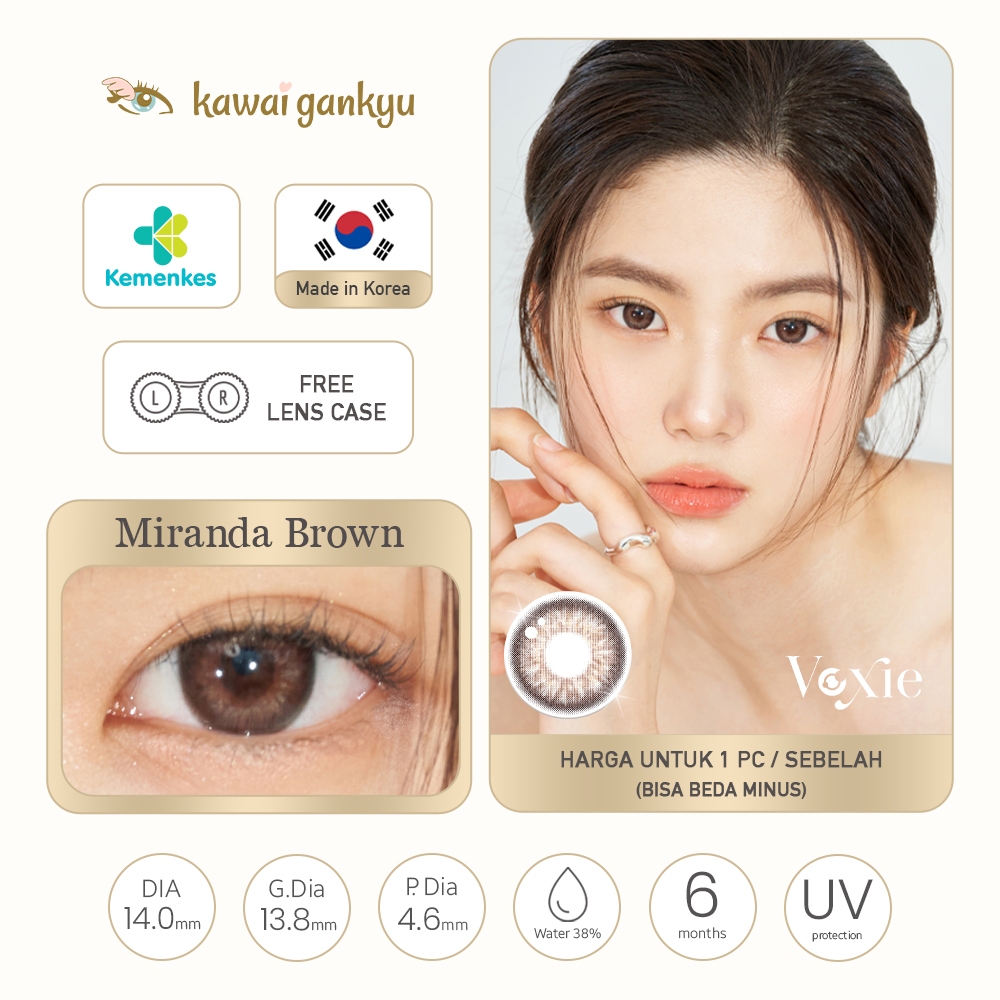 KawaiGankyu - Voxie Miranda Brown (1pc/SETENGAH PASANG) | Softlens Korea Premium 14mm Motif Coklat N