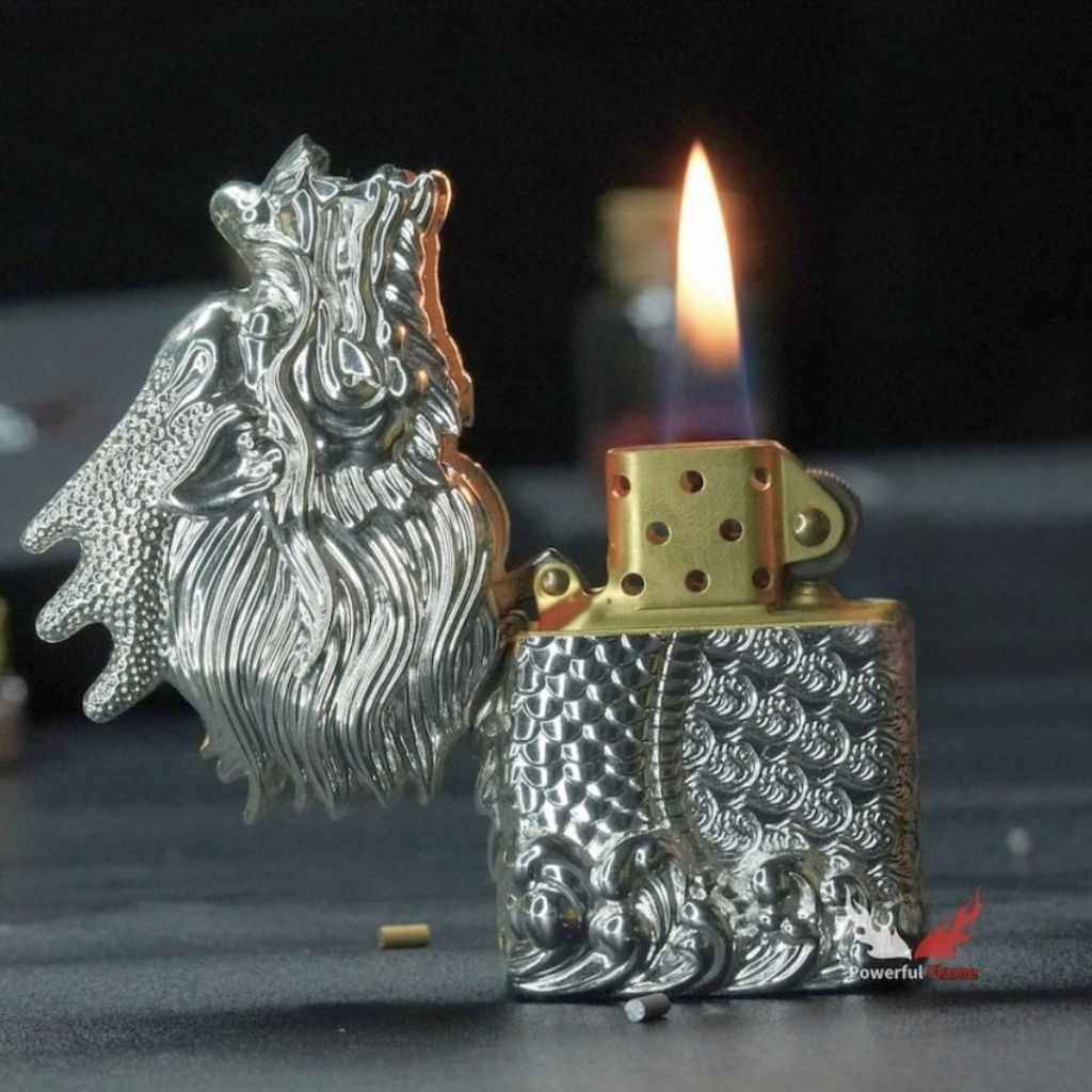 Korek Api Ukiran Naga 3D Mewah ZORRO Tahan Angin Roda Logam Antik.
