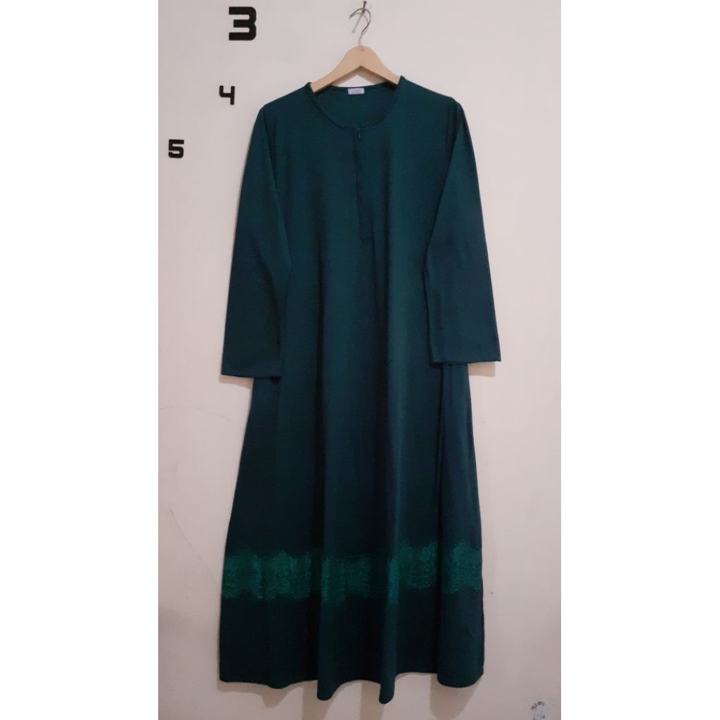 preloved gamis longdress hijau emerald + hijab