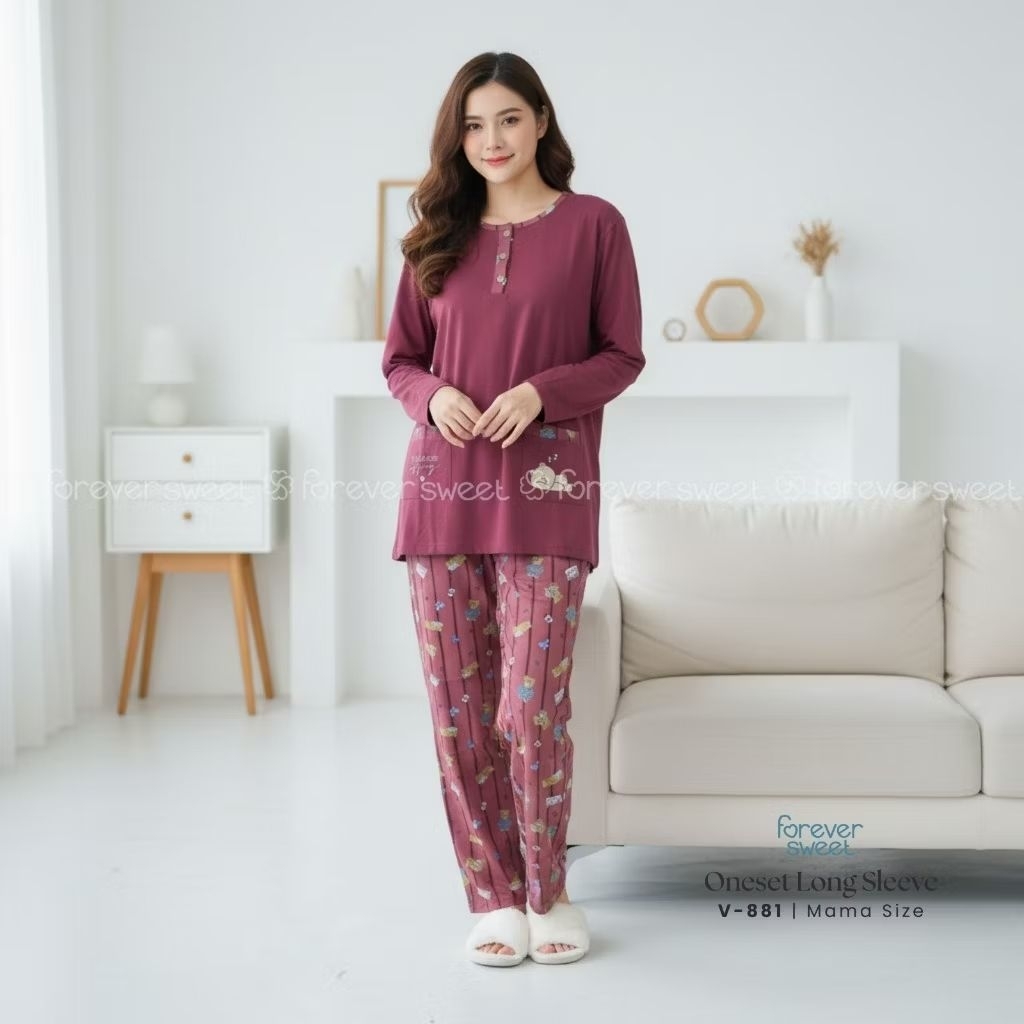 One Set Piyama Wanita Premium - Tangan Pendek Celana Panjang PP Mama Size | FOREVER SWEET U 254, V 8