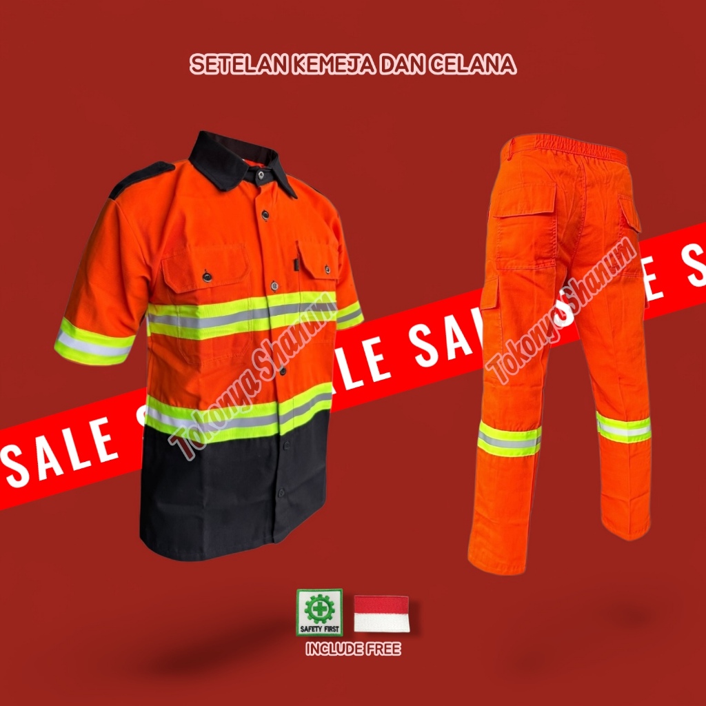 Wearpack Safety Baju Kerja Lengan Pendek Setelan Kombinasi lis hijau