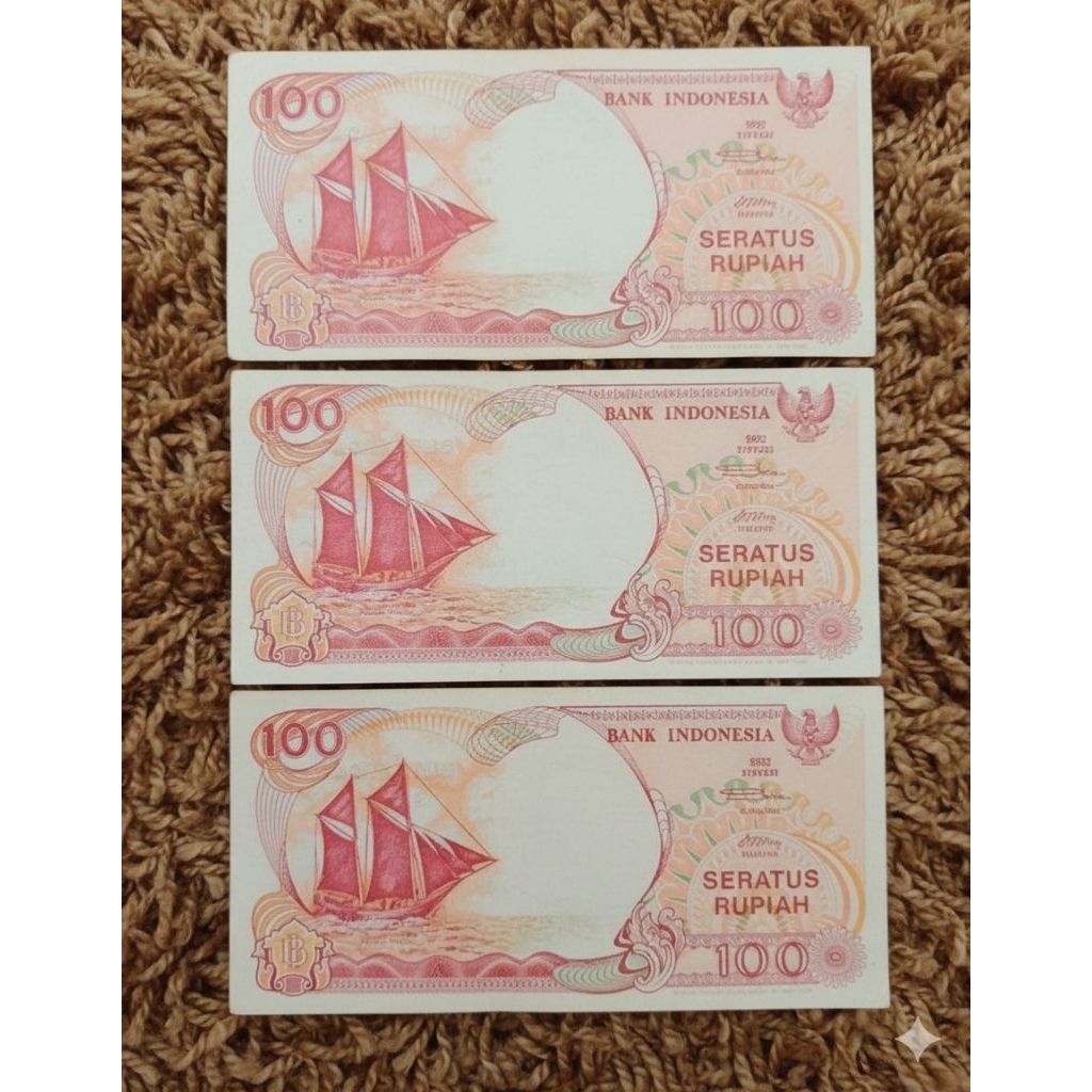 ASLI... 3 lembar uang lama perahu pinisi uang kuno indonesia