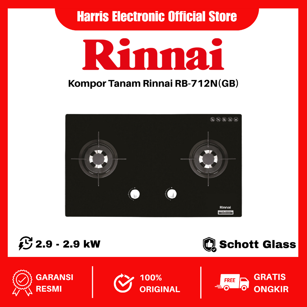 RINNAI Kompor gas tanam RB 712N (GB) Kompor Rinnai RB 712 NGB RB712NGB