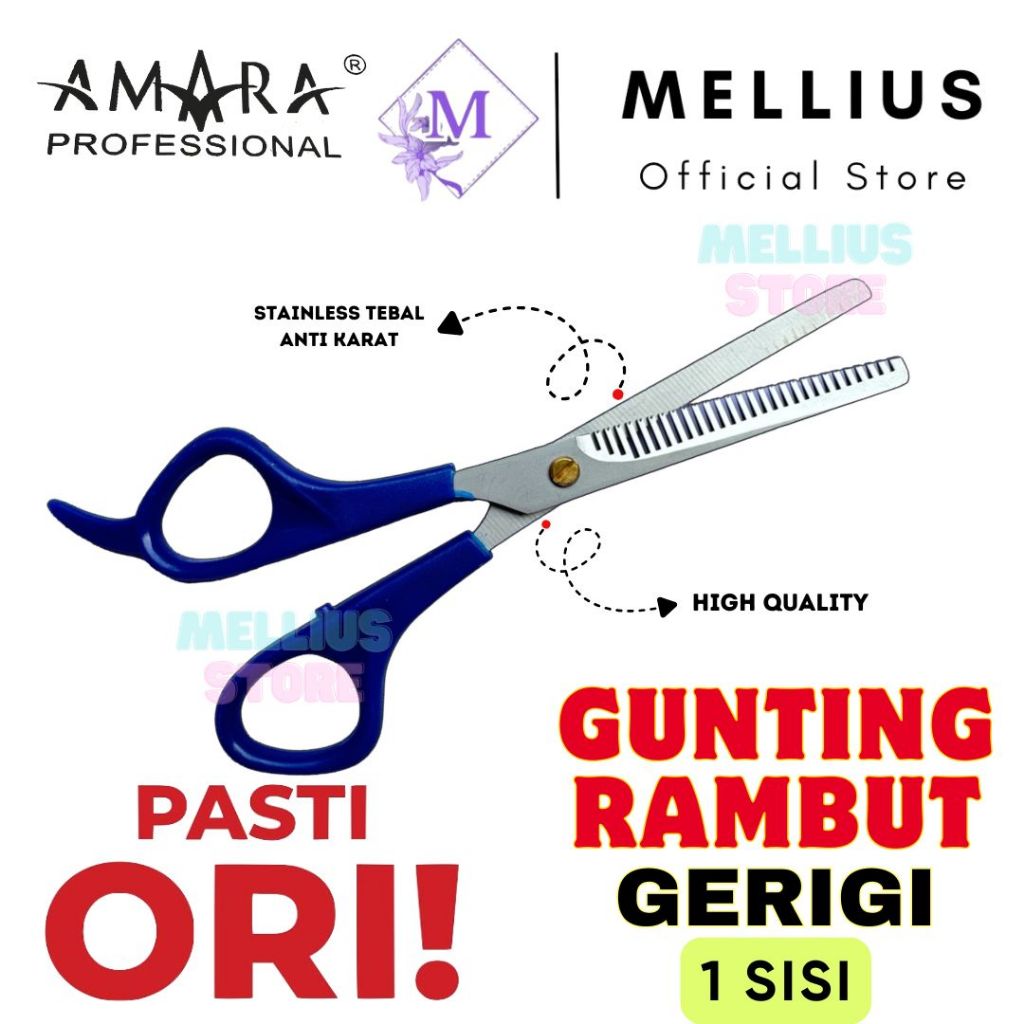 Amara Gunting Rambut Gerigi Premium Alat Potong Sasak Rambut Pangkas Barbershop 7 Inchi Barber Stain