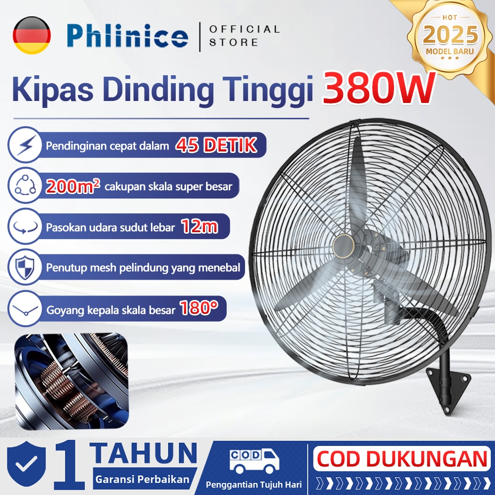 Phlinice Kipas Angin Dinding 20 inch / Kipas Angin Gantung / Kipas Industri / Kipas Angin Besar / Ki