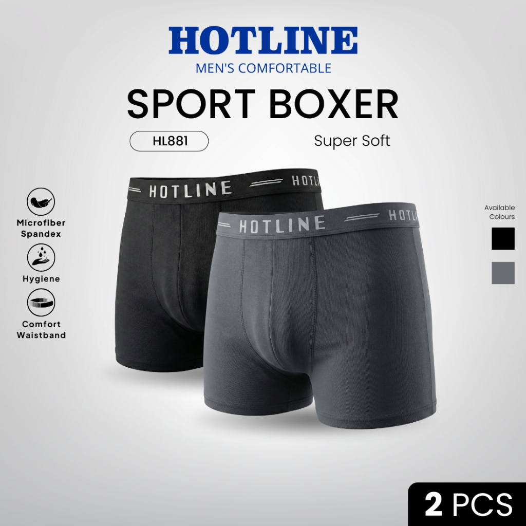 Hotline Super Soft Collection - Boxer Pria HL881 Microfiber Spandex Premium isi 2 Pcs