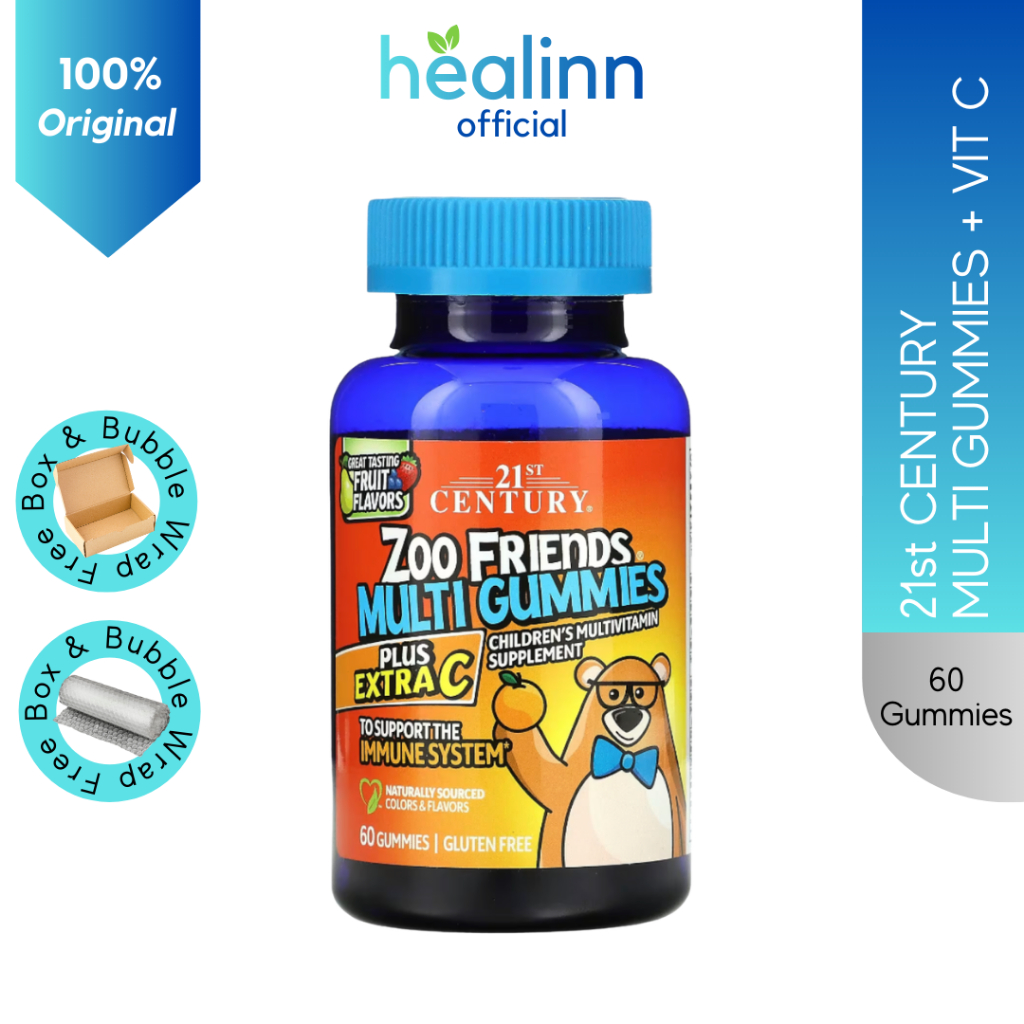 21st Century Zoo Friends Chewy Multivitamin Anak Lengkap + Vitamin C Dari Bahan Alami 60 Gummies