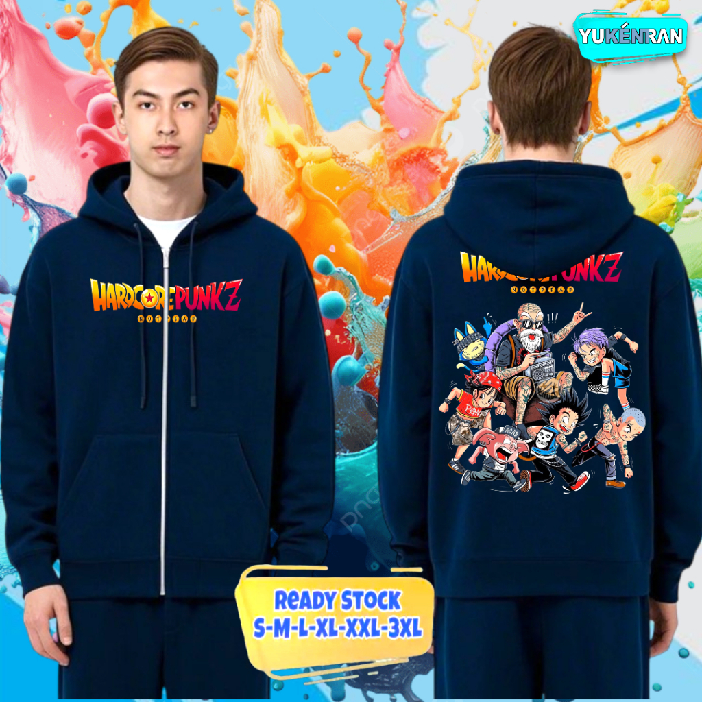 HOODIE ZIPPER STREETWEAR DRAGON BALL X HARDCORE PUNKZ NOT DEAD DESIGN CULTURE STREET COTTON FLEECE