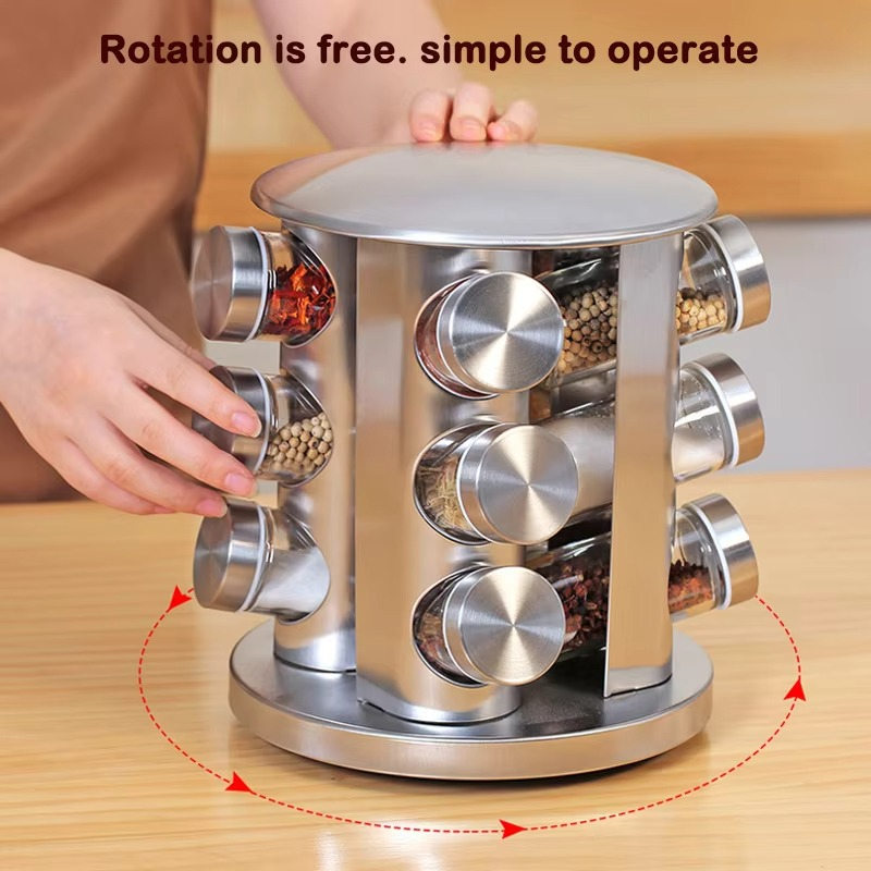 Rak Bumbu Putar Gold Silver Stainless Steel 12 Jar Botol Kaca Tempat Bumbu Dapur Estetik Mewah Rotating Rack Organizer Putar 360 Derajat Minimalis Wadah Rempah Set Modern Elegant Kitchen Storage Peralatan Masak Sultan Shabby Chic Nordic Spice Carousel 12