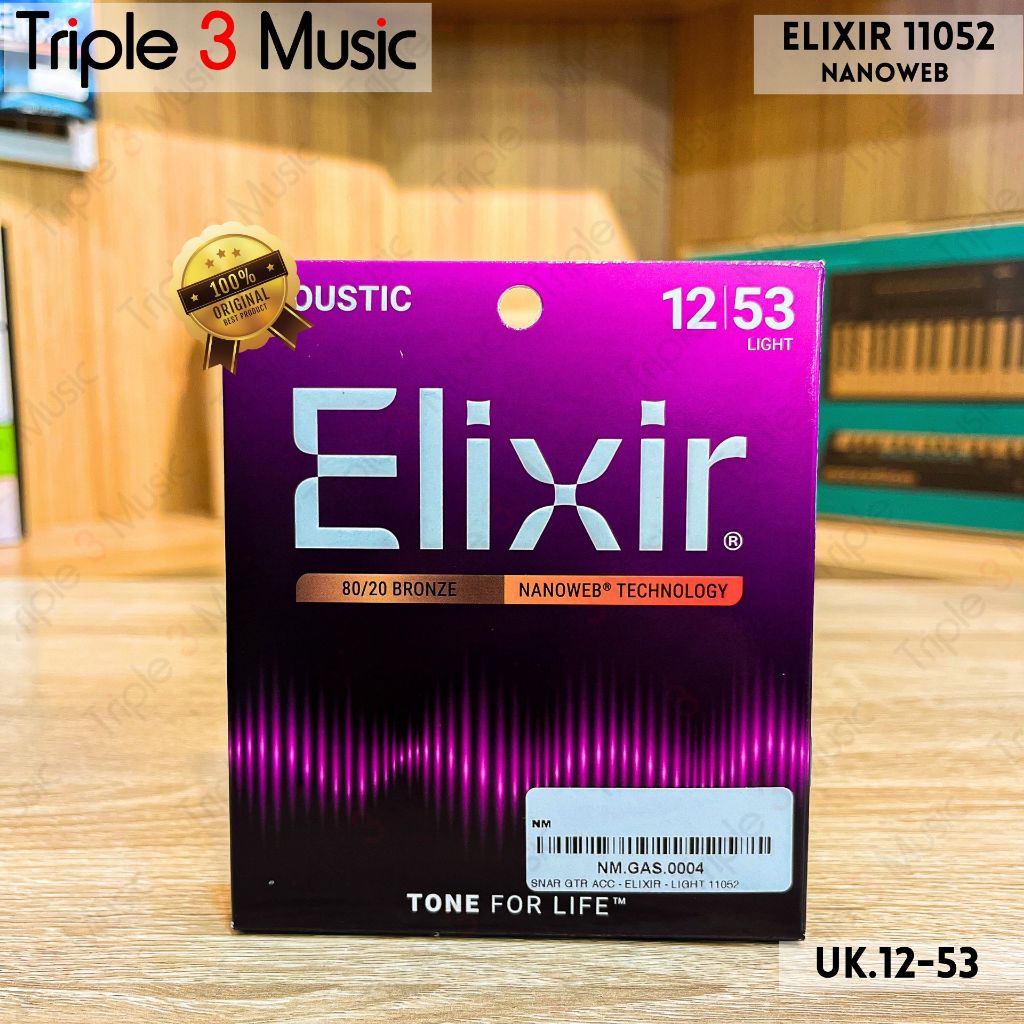 Elixir 11052 Nanoweb ORIGINAL Senar gitar Akustik 12-53 Triple3music