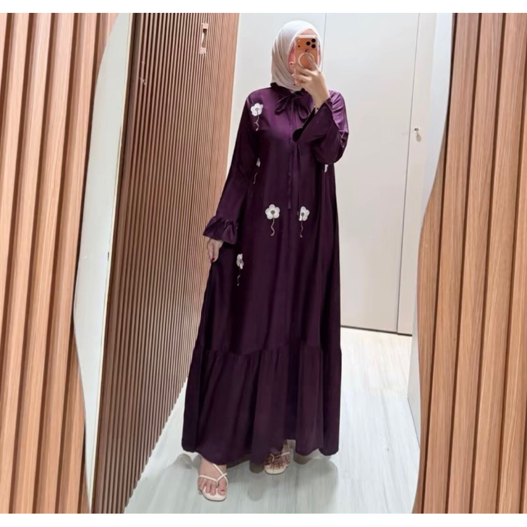 DRESS GAMIS RAYON TWILL MOTIF BUNGA BORDIR