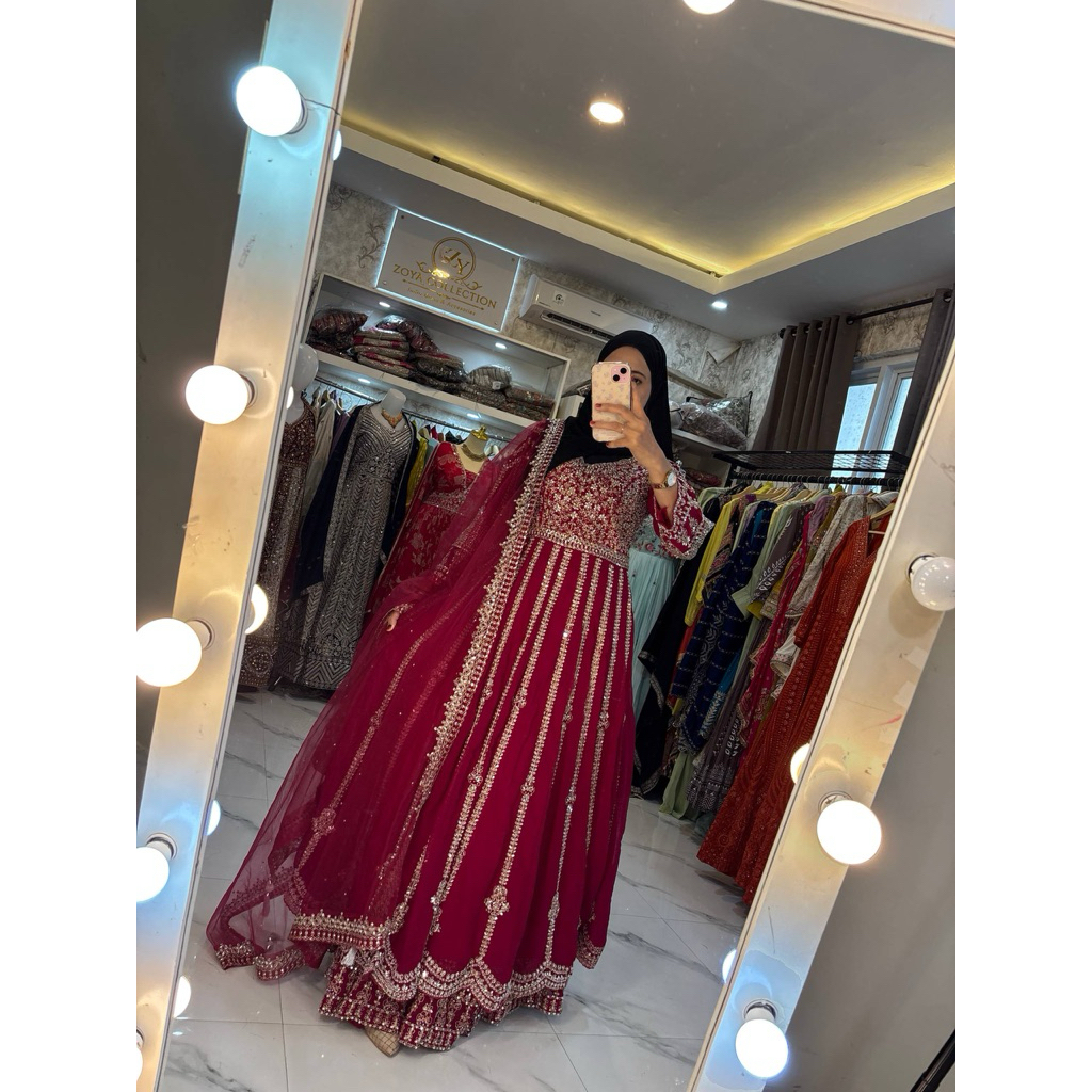 DRESS INDIA SET ROK MARON COLOR FULL PAYET BORDIR ORI BRAND