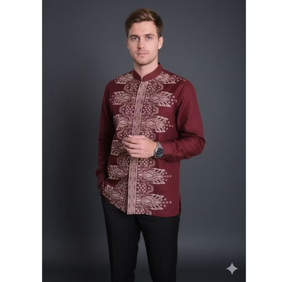 BAJU KOKO BATIK PRIA PUTIH LENGAN PANJANG LAPIS FURING