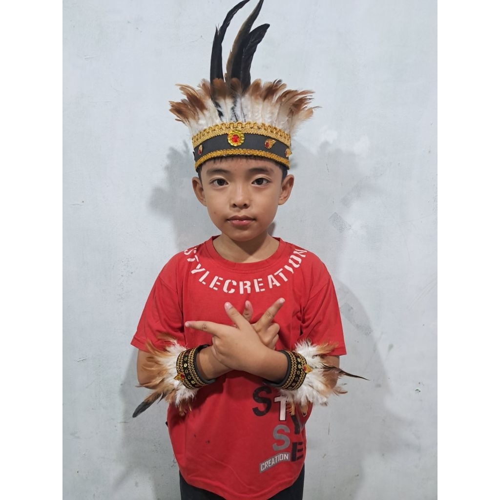 aksesoris mahkota bulu set coklat putih