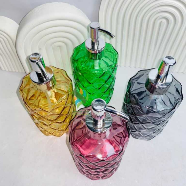 Souvenir Botol Sabun Kaca Diamond Dispenser Soap Pump Motif Kristal Botol Dispenser Kaca Warna