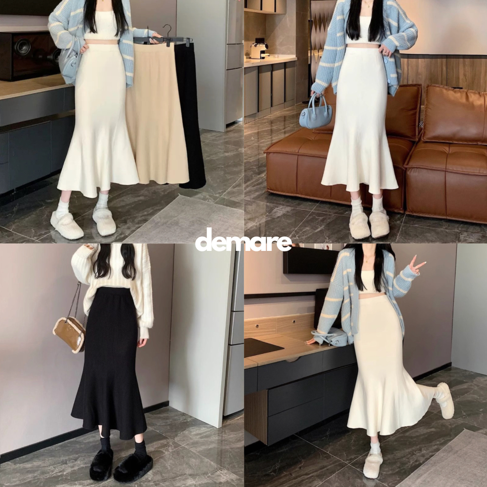 Rok Wanita Panjang Model Mermaid Duyung Bahan Knit Rajut Premium Rok Duyung Mermaid Skirt / Rok Panj